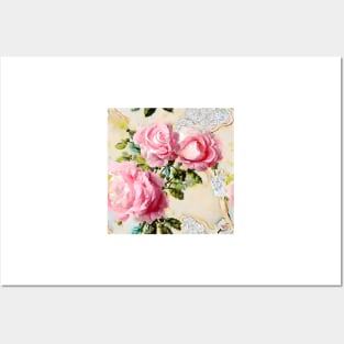 French roses and lace watercolor Posters and Art